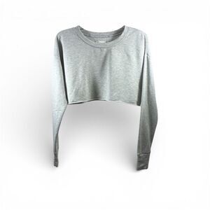 Offline by Aerie Cropped Long Sleeve Crew Neck Top in Gray Size S